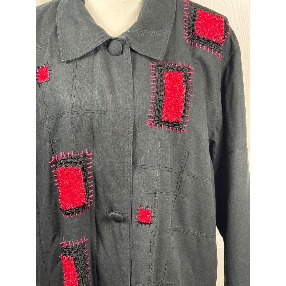 Great Cavalier Silk XL Jacket Embellished Patchwork Full Zip Button Up Black - Picture 9 of 12